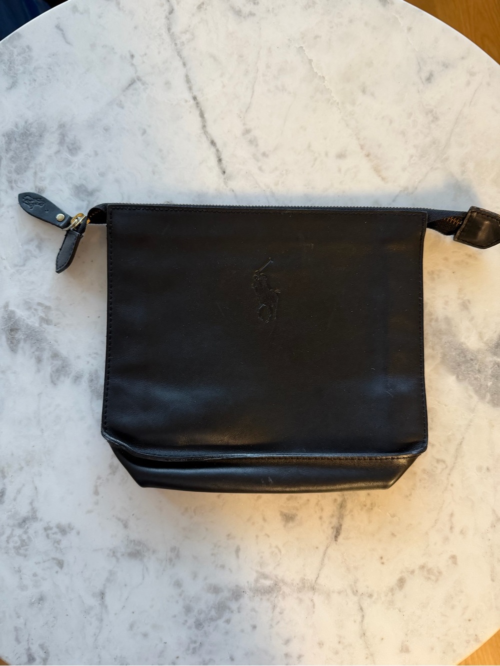 Vintage Ralph Lauren Black Leather Clutch Make Up Toiletry Bag